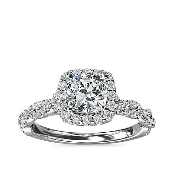 1.00 Carat Cushion Cut Natural Diamond Radiant Solitaire with Accents Wedding Ring for Women Solid 14K White Gold Size 7