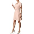 thumbnail image 4 of INSPIRE CHIC Short Sleeve Dress for Women's V Neck Petal Sleeve Dressy Casual Midi Dresses with Belt M Pink, 4 of 6