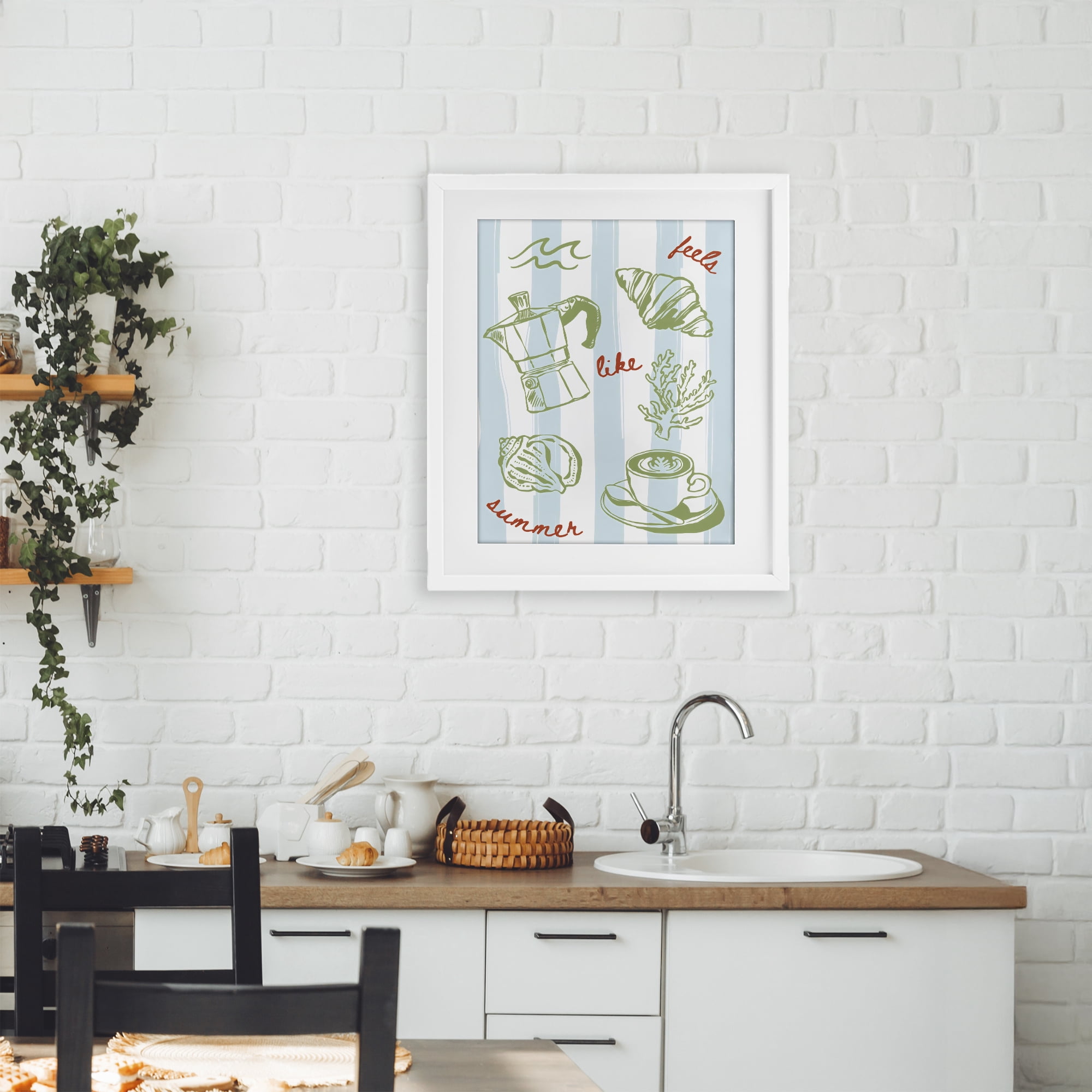 Stupell Industries Feels Like Summer on Stripes White Framed Print Under Glass, design by The Prints Vibe