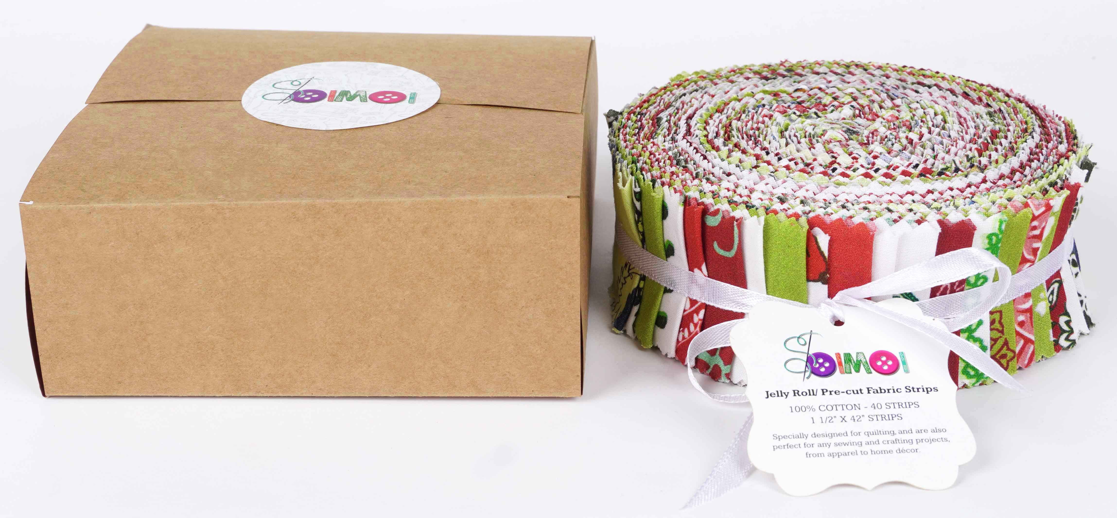 Soimoi 40Pcs Block Print Precut Fabrics Strips Roll Up 1.5x42inches Cotton Jelly Rolls For Quilting - Green