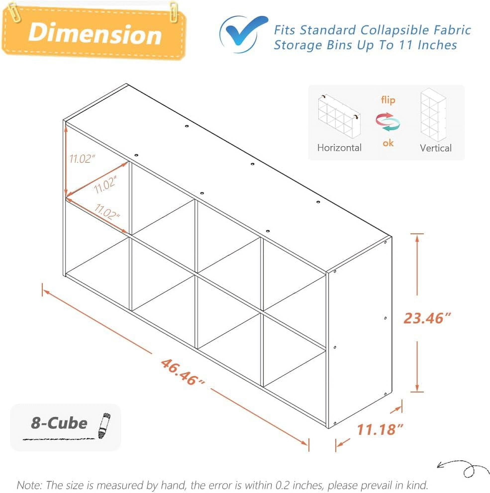 8 Cube Organizer Bookcase - Fabric Storage Bins Container, Open Shelf Simple Compartments Bookshelf, White