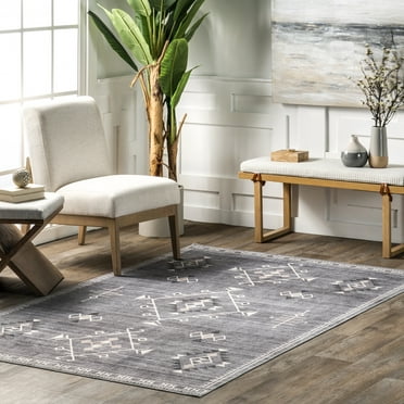 nuLOOM Evalyn Southwestern Machine Washable Area Rug, 4' x 6', Grey