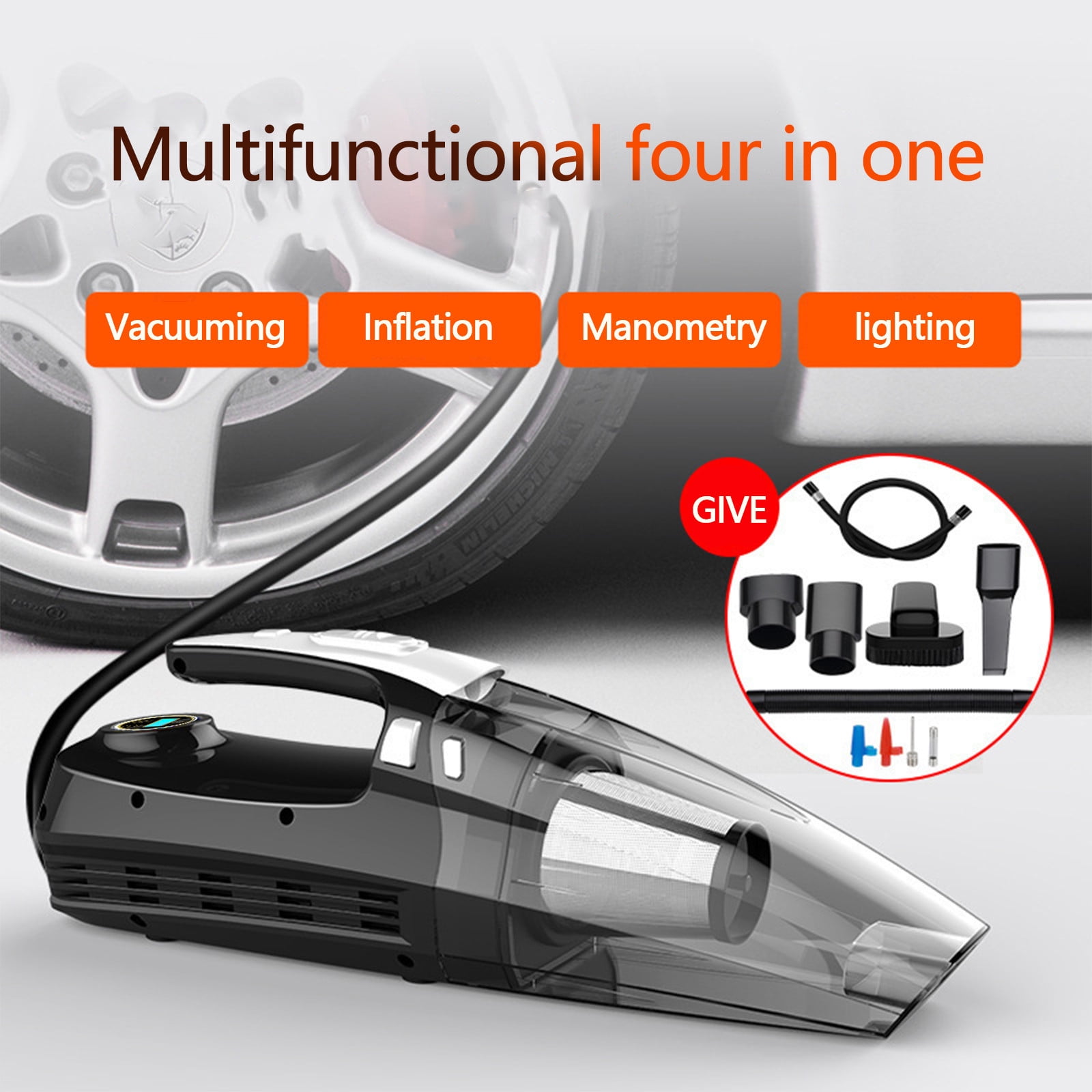 Gecau Car Vacuum Handheld Cleaner,Tire Inflator For Car,12V Auto Shut Off Crafted with Care um Cleaner With Pump Black 17.2x6.8 Inch Home Stuff