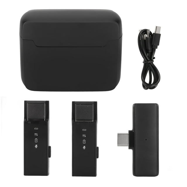 Micrófonos Lavalier inalámbricos 1 para 2 Reducción de ruido USB C Clip en solapa Mini micrófono con pantalla de nivel de batería para grabación de video de entrevistas