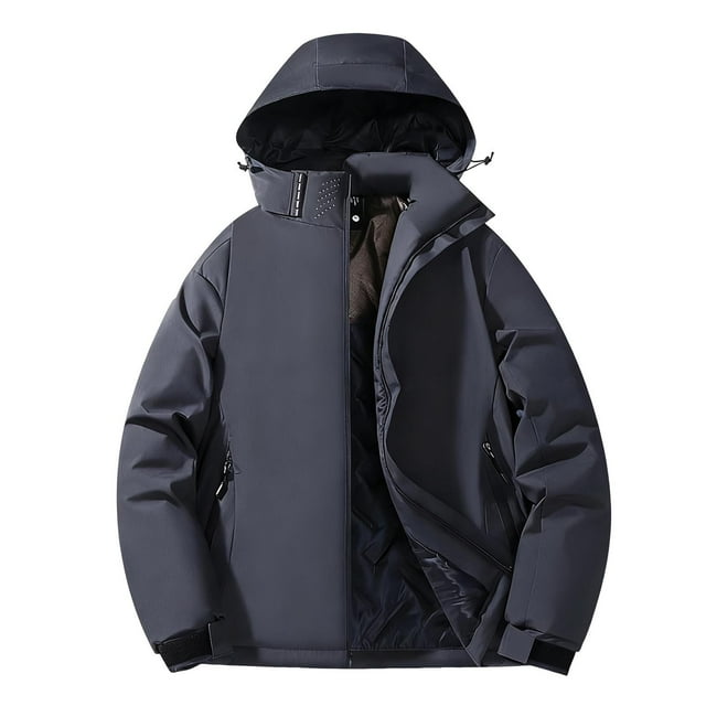 Lovzfmll Parka Unisexe 3-en-1 Imperméable Coupe-Vent Doublé de Graphène Matelassé à Capuche Gris, 3TG