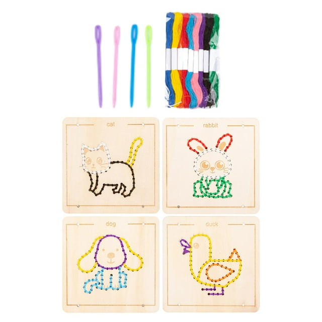 Wooden Lacing Embroidery Board Game Busy Board Learning and Educational Colorful Animal