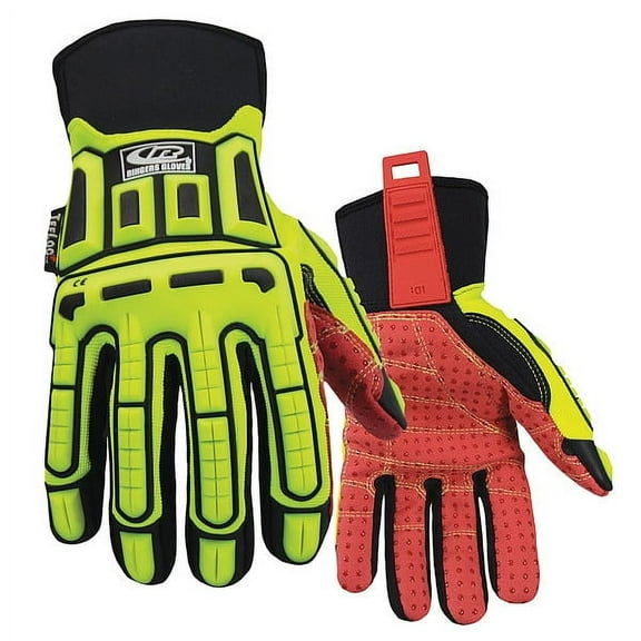 Roughneck Hi-Vis Cut Resistant Impact Gloves, Synthetic Leather Palm, XL