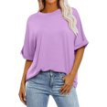 thumbnail image 2 of Pincandy Women's Casual Crewneck Short-sleeved Solid Color Loose Short Loose T-shirt Plus Size T Shirts Oversized Tees Summer Half Sleeve Crew Neck Tunic Tops,Purple,2XL, 2 of 7