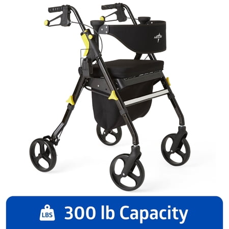 Medline Rolling Walker, Rollator with Seat and 8-In Wheels, Lightweight, Black, 300-lb Capacity, Aluminum, Memory Foam Seat
