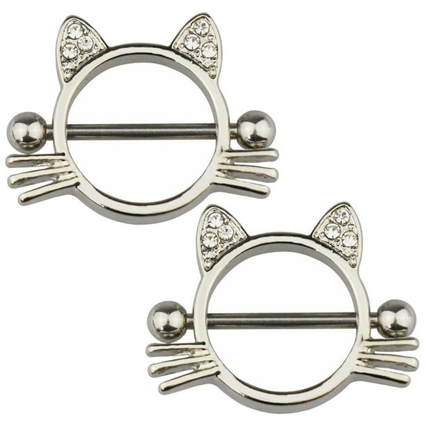 Nipple Ring Cat Shape 2PCS Stainless Steel Nipple Barbell Body