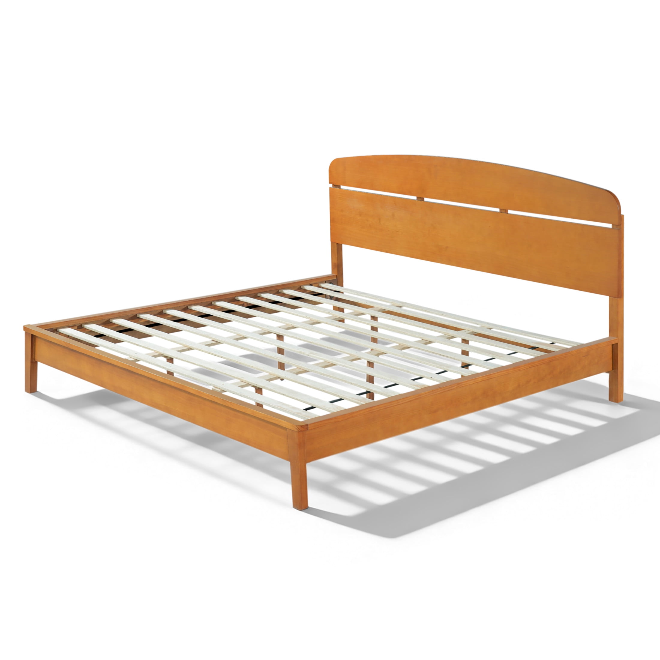 Christopher Knight Home King Wood Platform Bed with Curved Headboard and 2 Nightstands, Light Brown