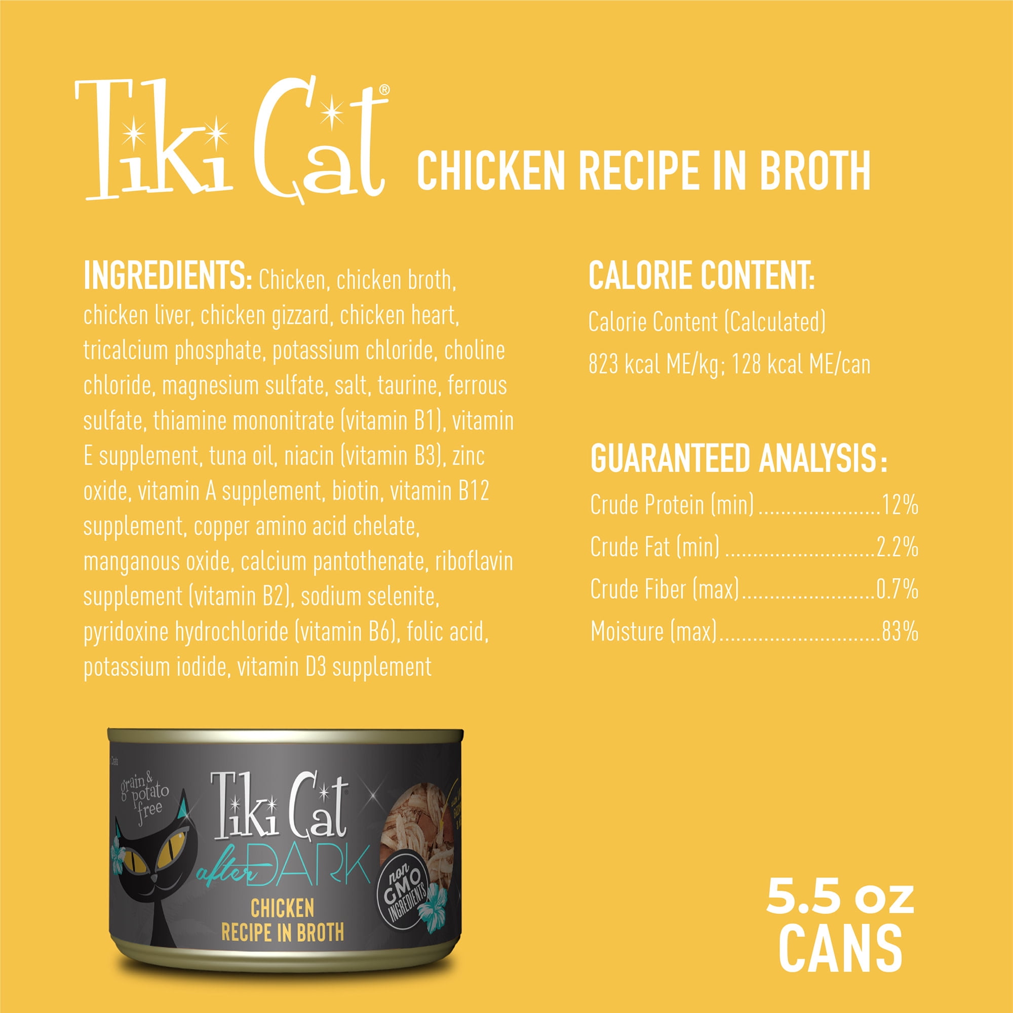 (2 pack) Tiki Cat After Dark Whole Foods Wet Cat Food, Chicken, 5.5 oz. Can