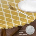 thumbnail image 3 of Yellow Ombre Stripe Round Tablecloth, Fitted Table Cover with Elastic for 45"-54" Round Tables, Modern Abstract Art Gradient Striped Table Cloth Outdoor Indoor Dinning Party Waterproof Tablecloths, 3 of 7