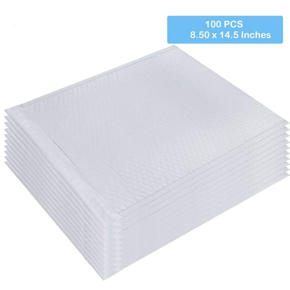 Poly Bubble Mailers Padded Lined Envelopes Light Weight Shipping Bags Self Sealing 8.5 x 14.5 Inch White 100 Pieces