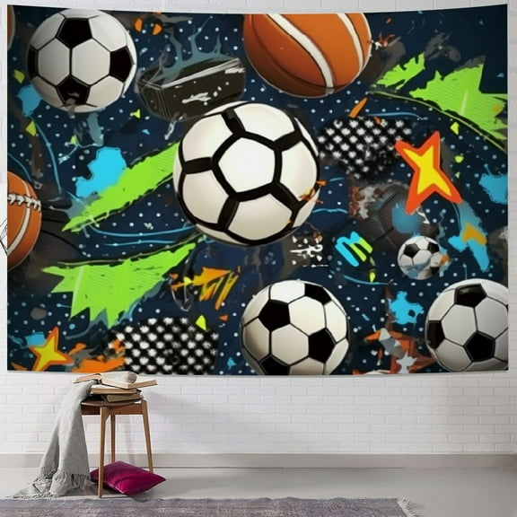 BCIIG Sports Balls Stars Digital Art Tapestry Wall Hanging Unique Style Graphic Tapestries Home Wall Decor for Living Room Bedroom Apartment Farmhouse Dorm, Soft Plush Fabric, Various Sizes 40x30inch