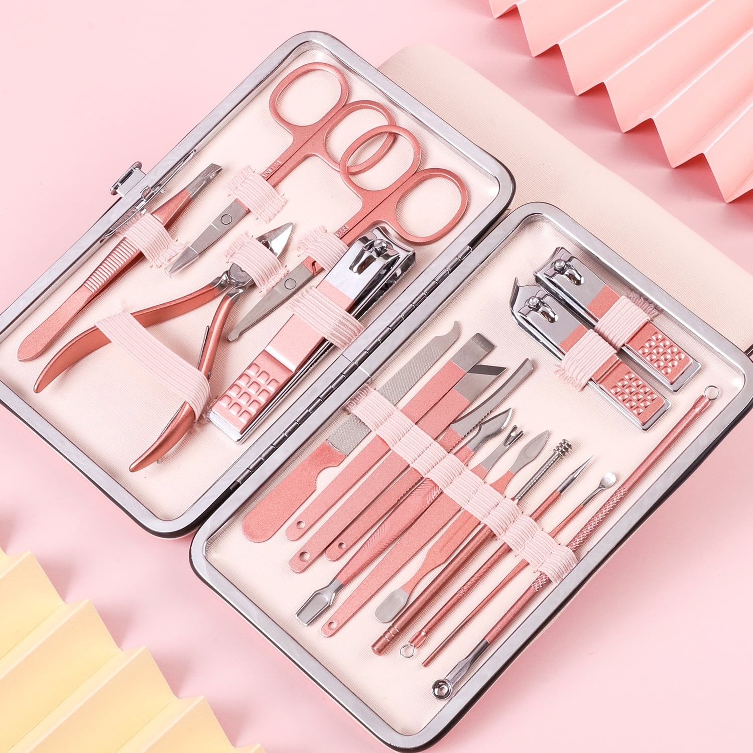 Ficcug Manicure Set, Pedicure Kit, Nail Clippers, Professional Grooming Kit, Nail Tools 18 In 1 with Luxurious Travel Case For Men and Women