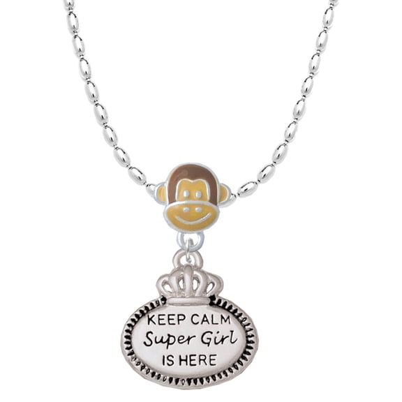 Delight Jewelry Silvertone Keep Calm Super Girl is Here Mia Monkey Charm Necklace