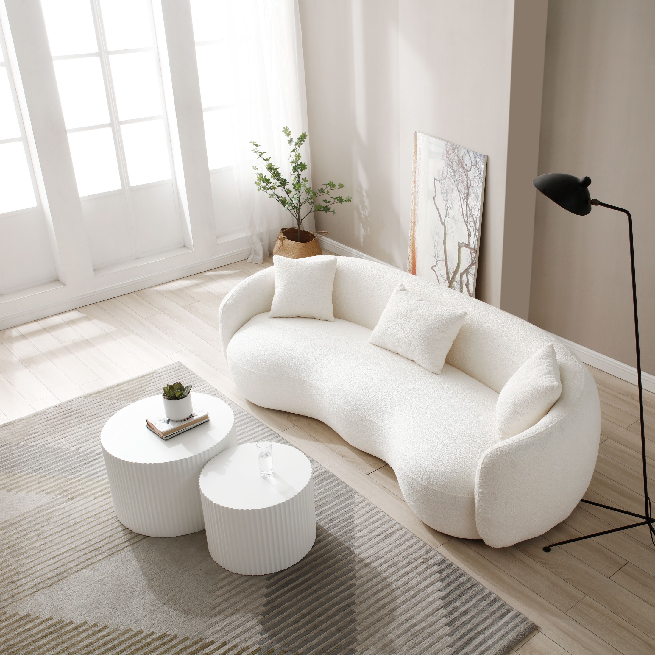 Noble House Nesting Round Coffee Tables, Modern MDF Handcrafted Relief for Living Room, White, Set of 2