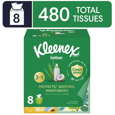Kleenex Lotion Facial Tissues with Coconut Oil, 8 Cube Boxes, 60 Tissues Per Box, 3-Ply