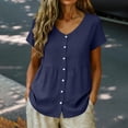 thumbnail image 4 of MEICHEN Women's Cotton Linen Shirt Tops Casual Crew Neck Short Sleeve Button Down Tee Shirt Blouses Womens Summer Essentials Tops, 4 of 8