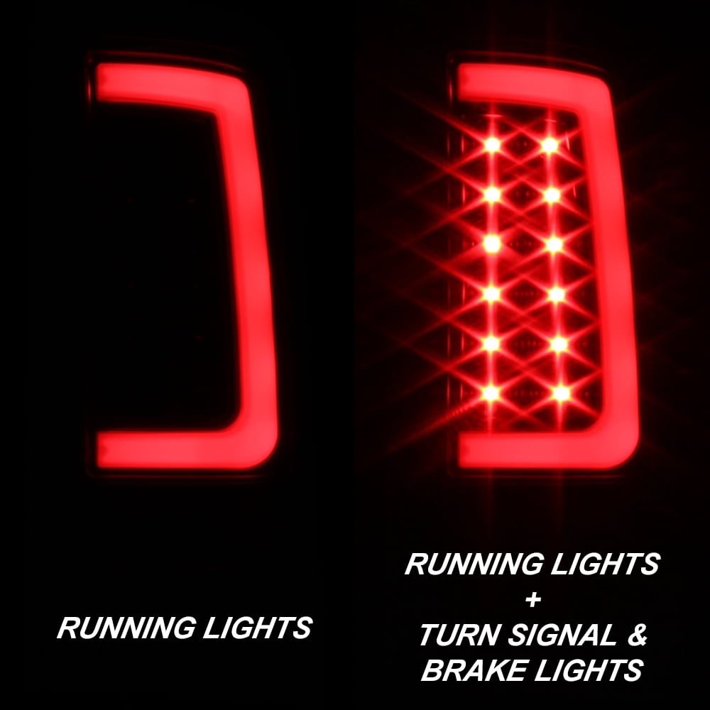 AKKON - For 2007-2013 GMC Sierra 1500 2500 3500 HeavyDuty Tube LED Black Tail Lights Lamps Pair Left+Right