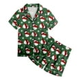 thumbnail image 4 of GBSYEWXS Christmas Holiday Party Size 6-7 Years Short Sleeve Daily Wear Shirts Shorts Cartoon Print Lapel Neck Green Outfits Sets, 4 of 4