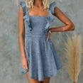 thumbnail image 2 of cfhntfmh Denim Dresses for Women Ruffle Cap Sleeve Square Neck Stretchy Mini Dress Summer Trendy Babydoll Jean Dress, 2 of 7