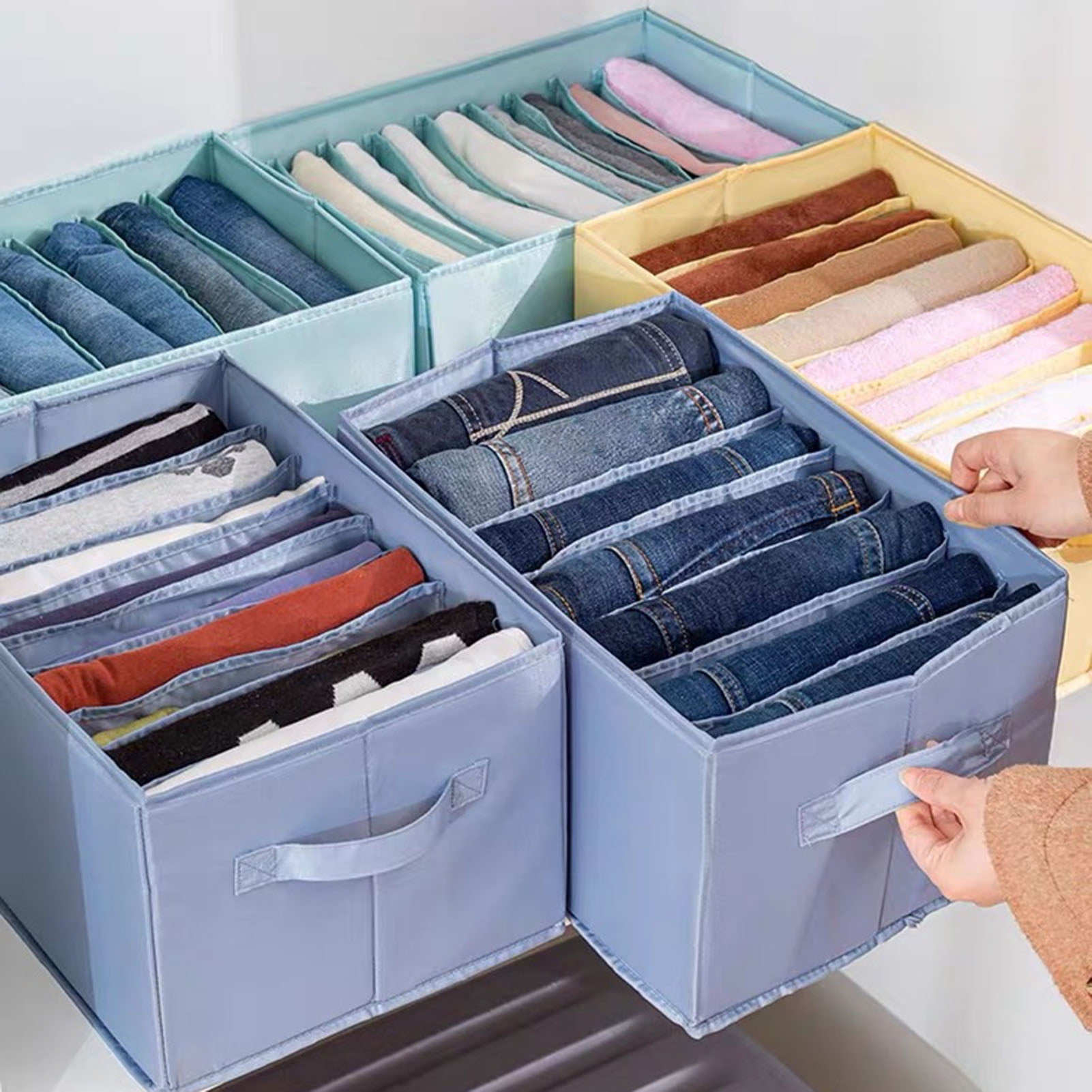 Clothes Organizers Storage Oxford Linen Multi Compartment Storage Box Large  T-shirt Jeans Folding Portable Wardrobe Hives Drawer - AliExpress