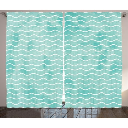 - Nautical Curtains 2 Panels Set, Soft Pastel Colored Ocean Sea Waves Pattern Summer Vibes Inspired Graphic, Window Drapes for Living Room Bedroom, 108W X 90L Inches, Turquoise White, by Ambesonne