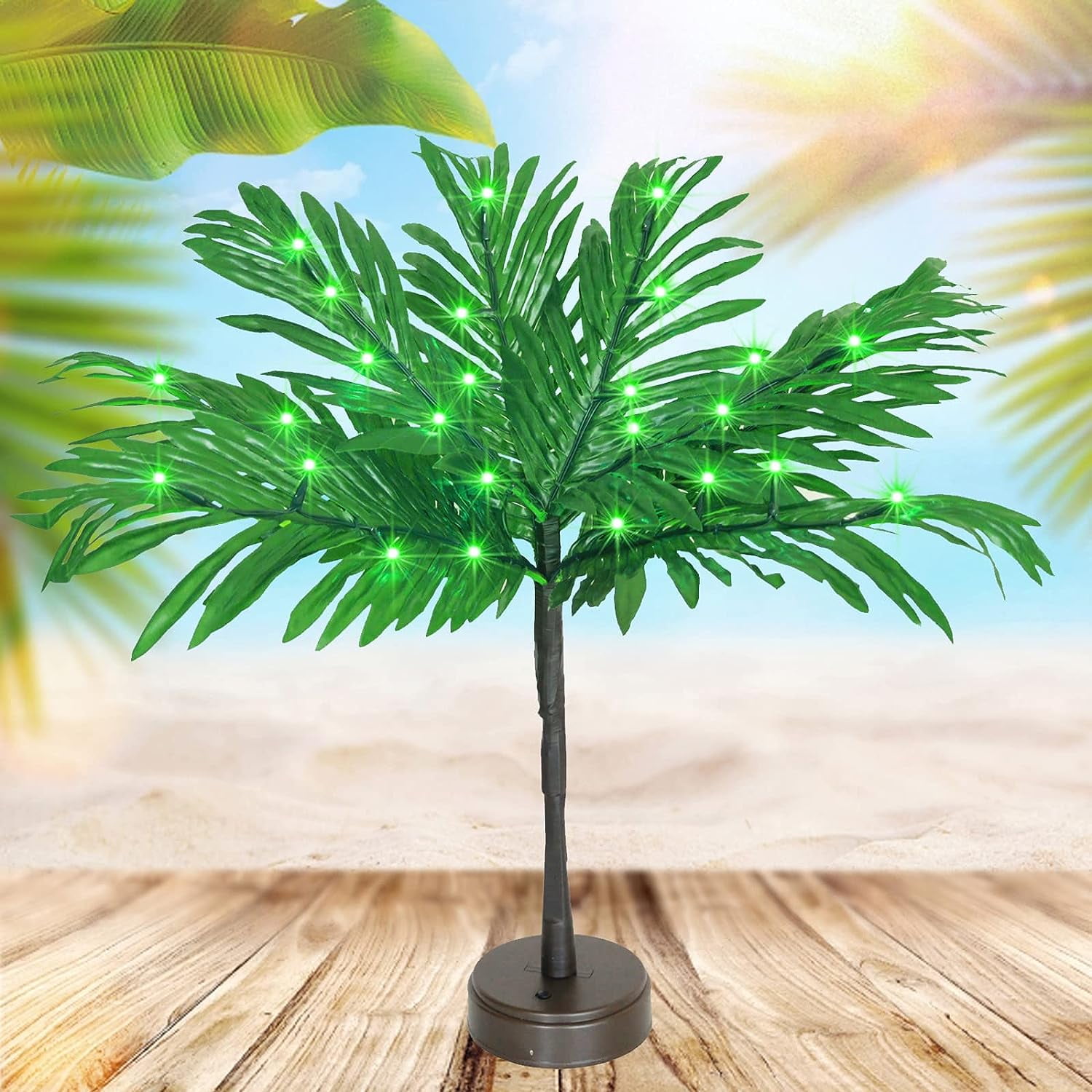 23In Lighted Palm Tree Table Decor, Tropical Artificial Palm Tree