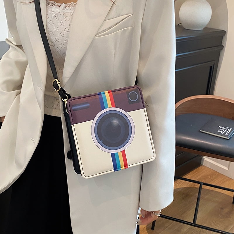 2025 New Fall Trendy Camera Bag for Women, Stylish Niche Color-Block PU Crossbody Bag - Small Vertical Square Shoulder Bag with Zipper Closure for Daily Matching (Black)
