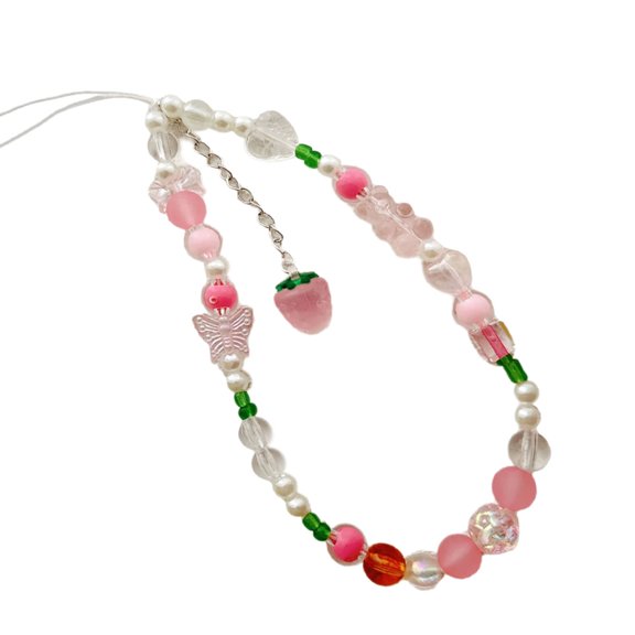 Fogun Sweet Strawberry Bear Phone Lanyard Aesthetic Mobile Chain Fashionable for Girls Lovely Keychain Accessory Daily Use
