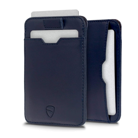 Vaultskin CHELSEA Slim Minimalist Front Pocket Leather Wallet with RFID Blocking for Men with Gift Box (Navy Blue)
