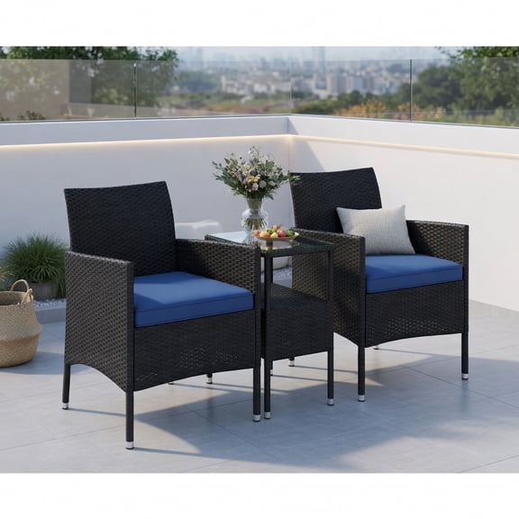 GVN Outdoor Conversation Sets,Patio Furniture Sets,Patio Loveseat with Built-in Table for Backyard Porch-Navy