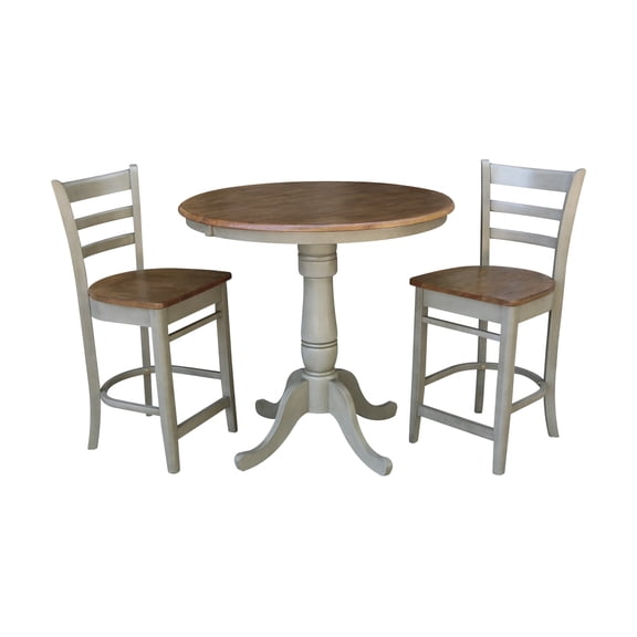 36" Round Wood Distressed Hickory/Stone Extension Dining Table With 2 Stools