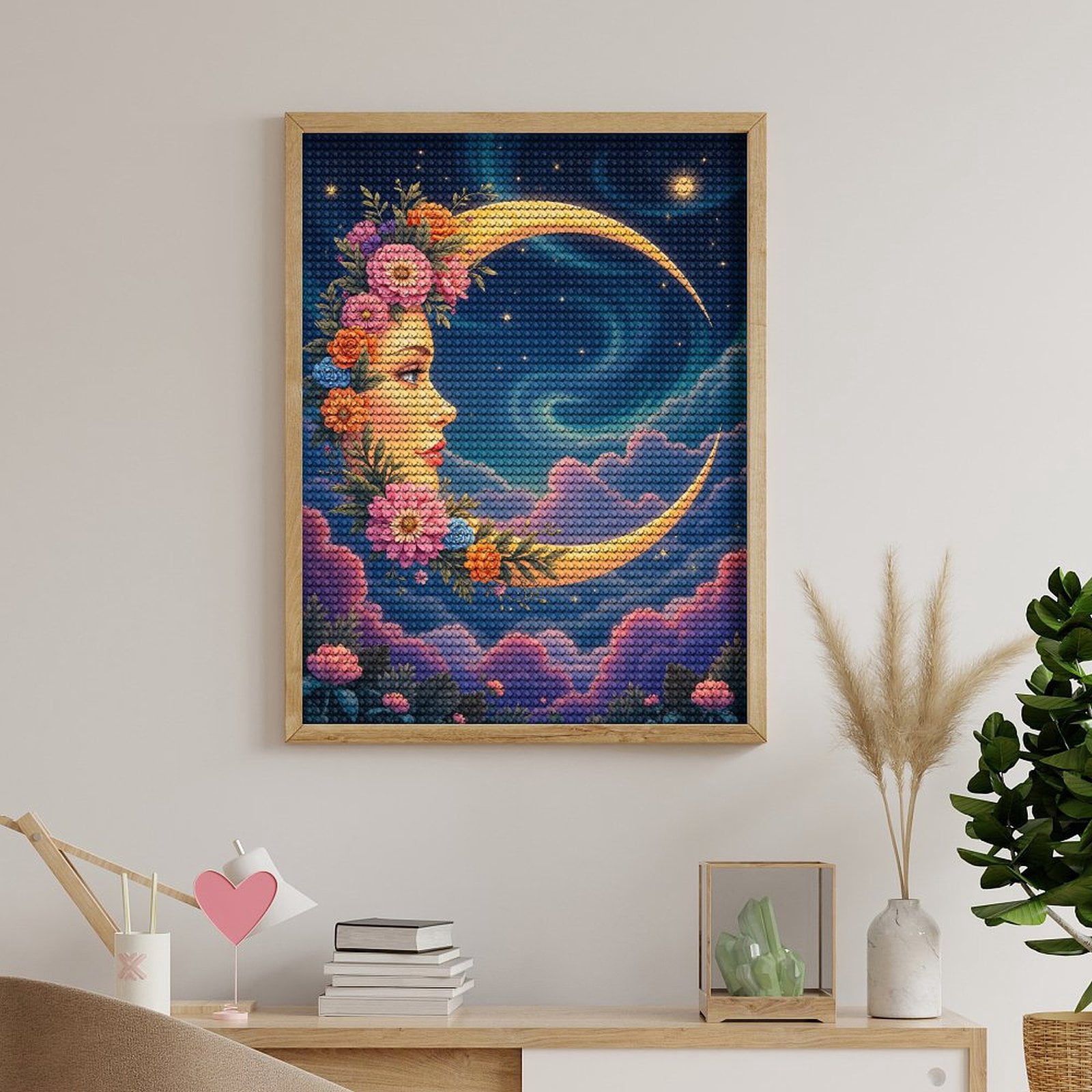 Diamond Art Kits for Adults, Face Moon Flowers Night Sky 5D Diamond Painting Kits for Adults Beginners, DIY Full Drill Diamond Painting, Gem Art and Crafts 12x16