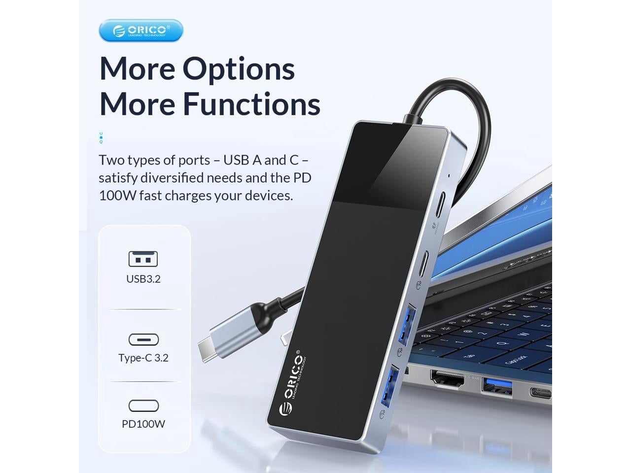 ORICO 4 Ports USB C Hub 10Gbps USB C Adapter USB Extension USB Splitter with 3 Type-C+PD 100W for Macbook Pc Computer Accessories
