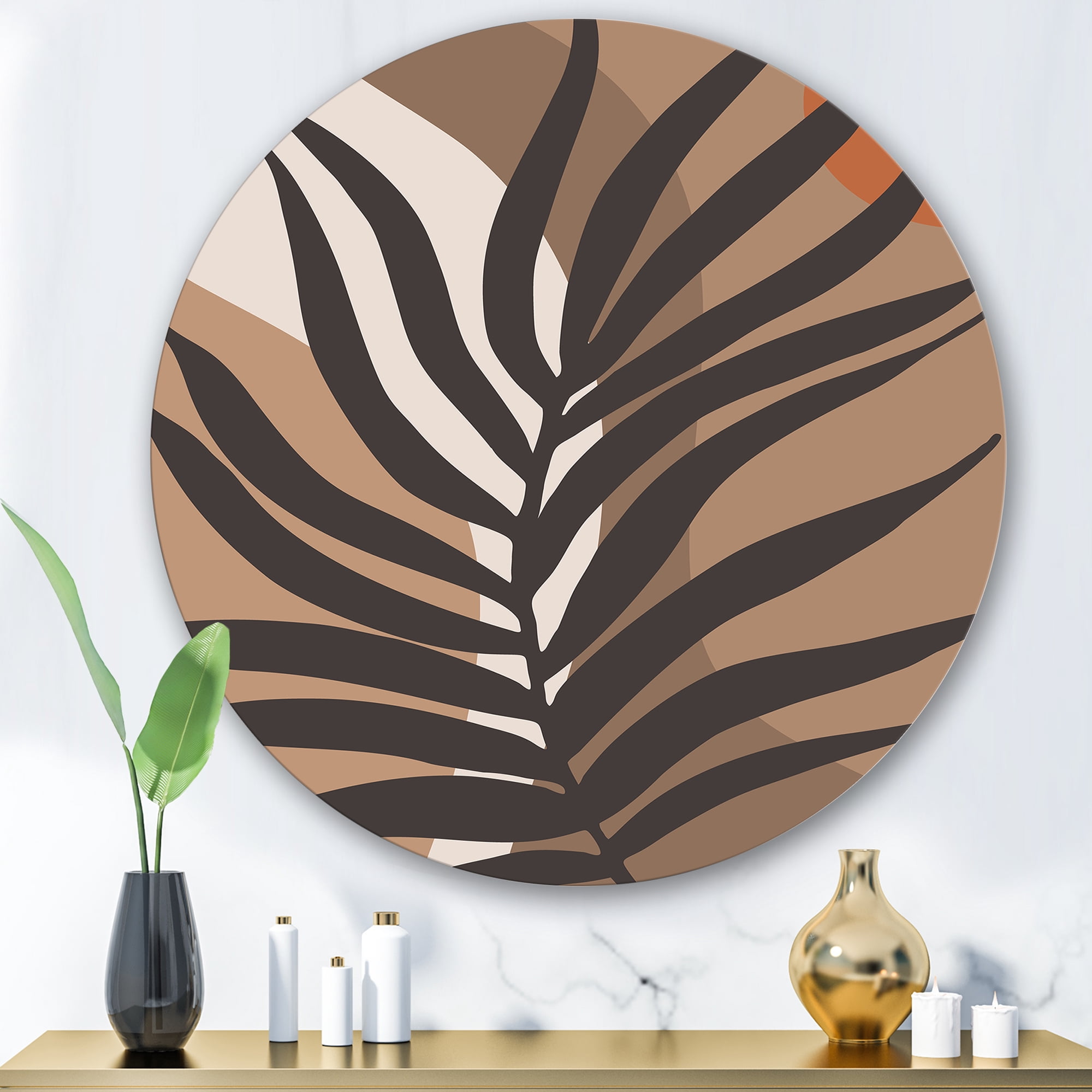 Designart 'Shapes and Tropical Leaf Silhouettes II' Modern Circle Metal Wall Art 29x29 - Disc of 29