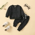 thumbnail image 2 of Generic Toddler Boys Girls Pullover Tops Fall Winter Long Sleeve Solid Colour Prints Tops Sweatshirt Pants 2PCS Outfits Clothes Set for Babys Clothes（2-3 Years Black）, 2 of 8