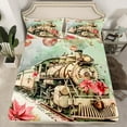 thumbnail image 2 of Manfei Teens Vintage Train Bed Sheets, Steam Engine King Sheets, Christmas Poinsettia Flower Sheet Set, Ultra Soft Home Decor, 4pcs, 2 of 7