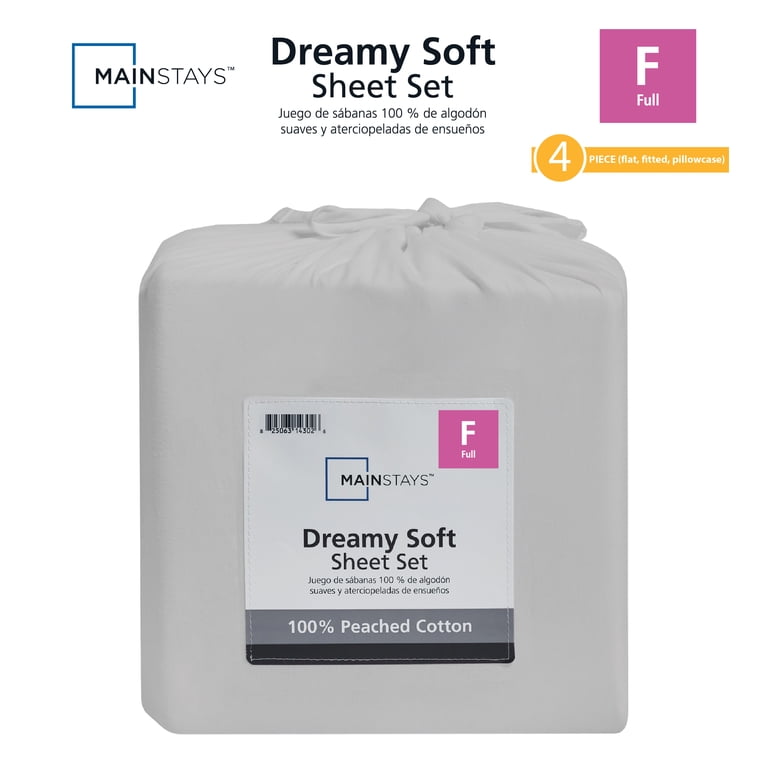 Mainstays Dreamy Soft 4-Piece Sheet Set, Full, Cotton, White photo 6