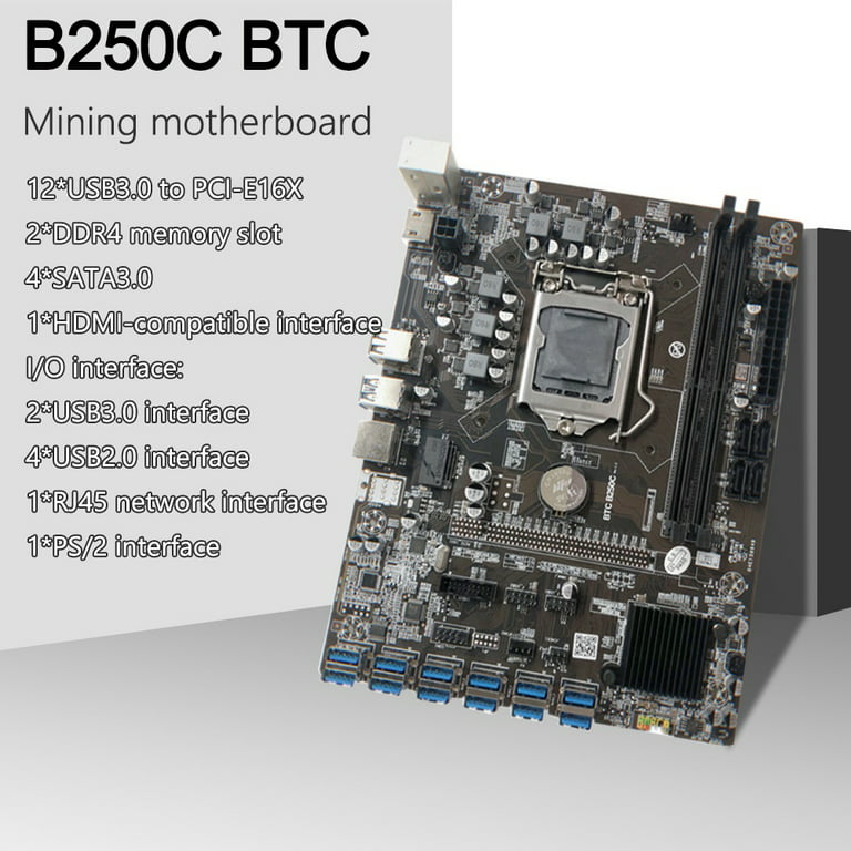 B250C BTC Mining Motherboard 12 USB3.0 Graphics Card Slot LGA 1151