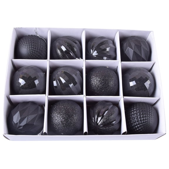 KUMHONW 12Pcs Shiny and Matte Black Glass Ball Christmas Ornaments,Xmas Tree Hanging Pendant Winter Holiday Home