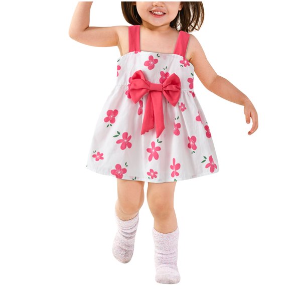 YWDJ Girls Maxi Casual Dresses Toddler Kids Baby Girls Summer Cute Floral Print Slip Dress Bowknot Princess Dress Hot Pink 1T