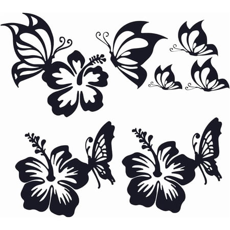 9 Sheets Floral Butterfly Decals Butterflies Kissing Flowers Car Decal 3 Styles Vinyl Waterproof Sticker Women Car Stickers for Auto Truck SUV Wall Art Laptop Black