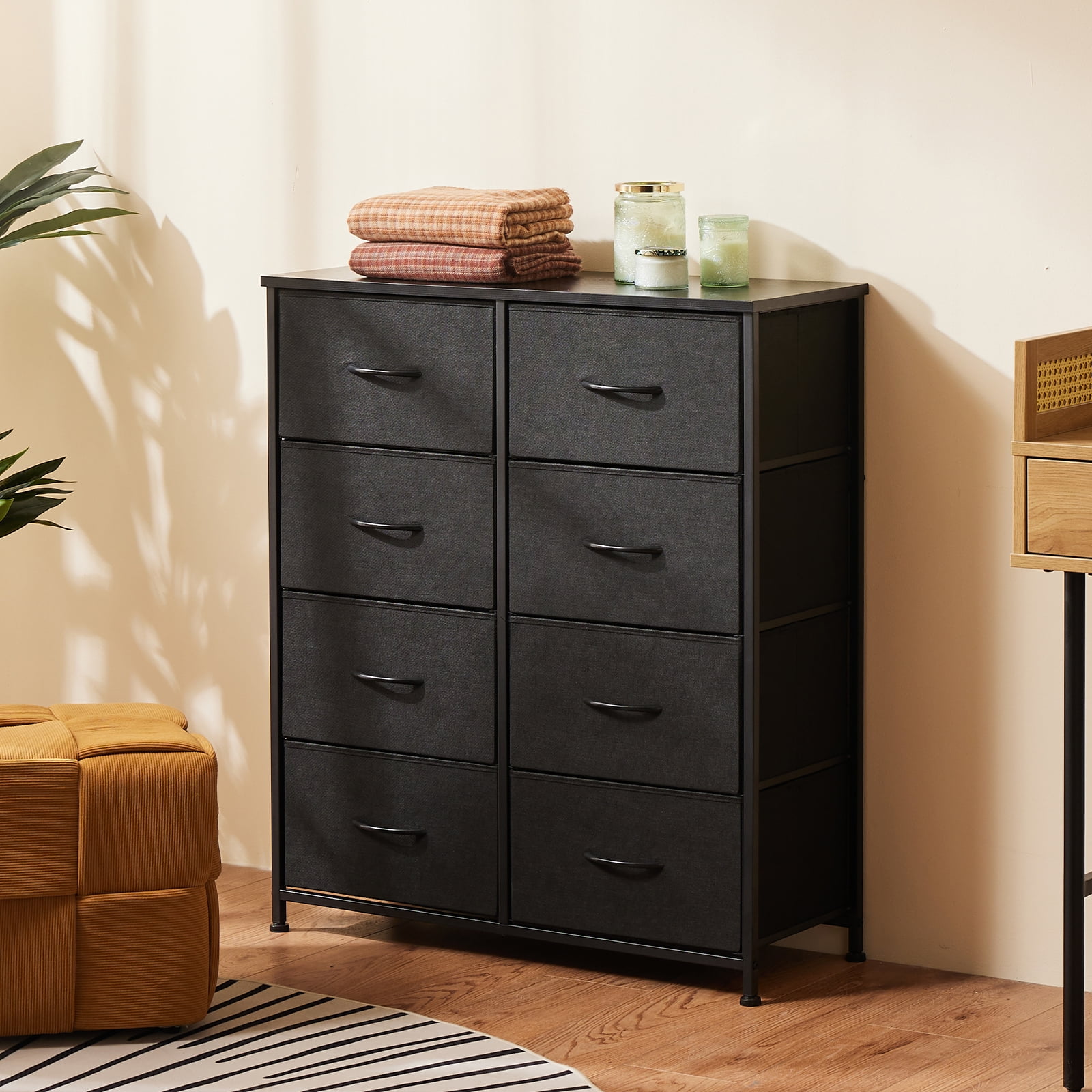 MAYEERTY 5 Drawers Dresser for Bedroom, Fabric Chest of Drawers Tall Storage Tower, White