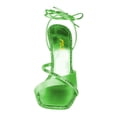 thumbnail image 4 of FSJ Women Graceful Rhinestones Square Open Toe Sexy Lace Up Heels Strappy Sandals Slanted Stilettos High Heel Prom Shoes Size 6 Green, 4 of 4