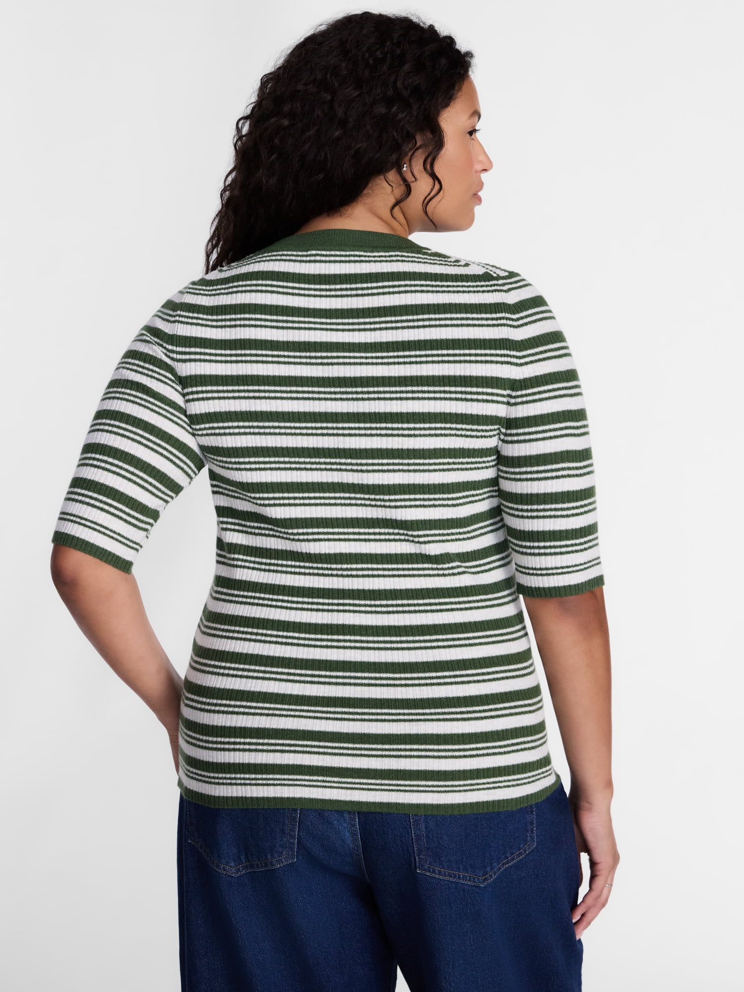 Terra & Sky Women's Plus Ribbed Henley Sweater Top with Elbow Length Sleeves, Sizes 0X-5X