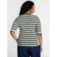 thumbnail image 3 of Terra & Sky Women's Plus Ribbed Henley Sweater Top with Elbow Length Sleeves, Sizes 0X-5X, 3 of 5