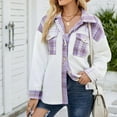 thumbnail image 2 of IROINNID Women's Short Woolen Jacket Print Long Sleeve Winter Plaid Buttons Patchwork Coat, Purple, 2 of 8